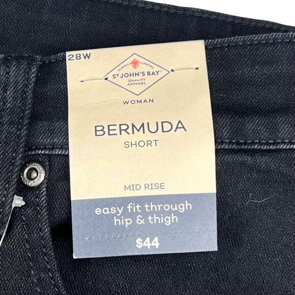 St John’s Bay Shorts Womens 28W Black Bermuda Rolled Cuff Tummy Control Denim - Picture 12 of 15